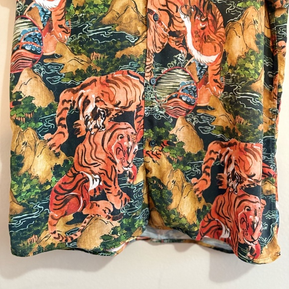 Zara Vibrant Tiger Print Casual Short Sleeve Button Down Shirt - Picture 11 of 16